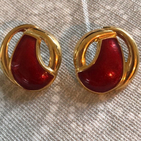 Avon Jewelry - Avon Vintage Pierced Earrings Red Goltone